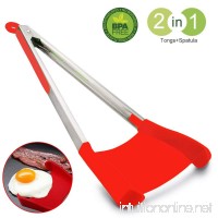Spatula Tongs 2 in 1 Kitchen Silicone Cooking Tongs - 12 Inch Stainless Steel Frame  Non-Stick  Heat Resistant  Dishwasher Safe  BBQ Salad Serving Grill  As Seen on TV by MOOKZZ - B07CM4QJLF